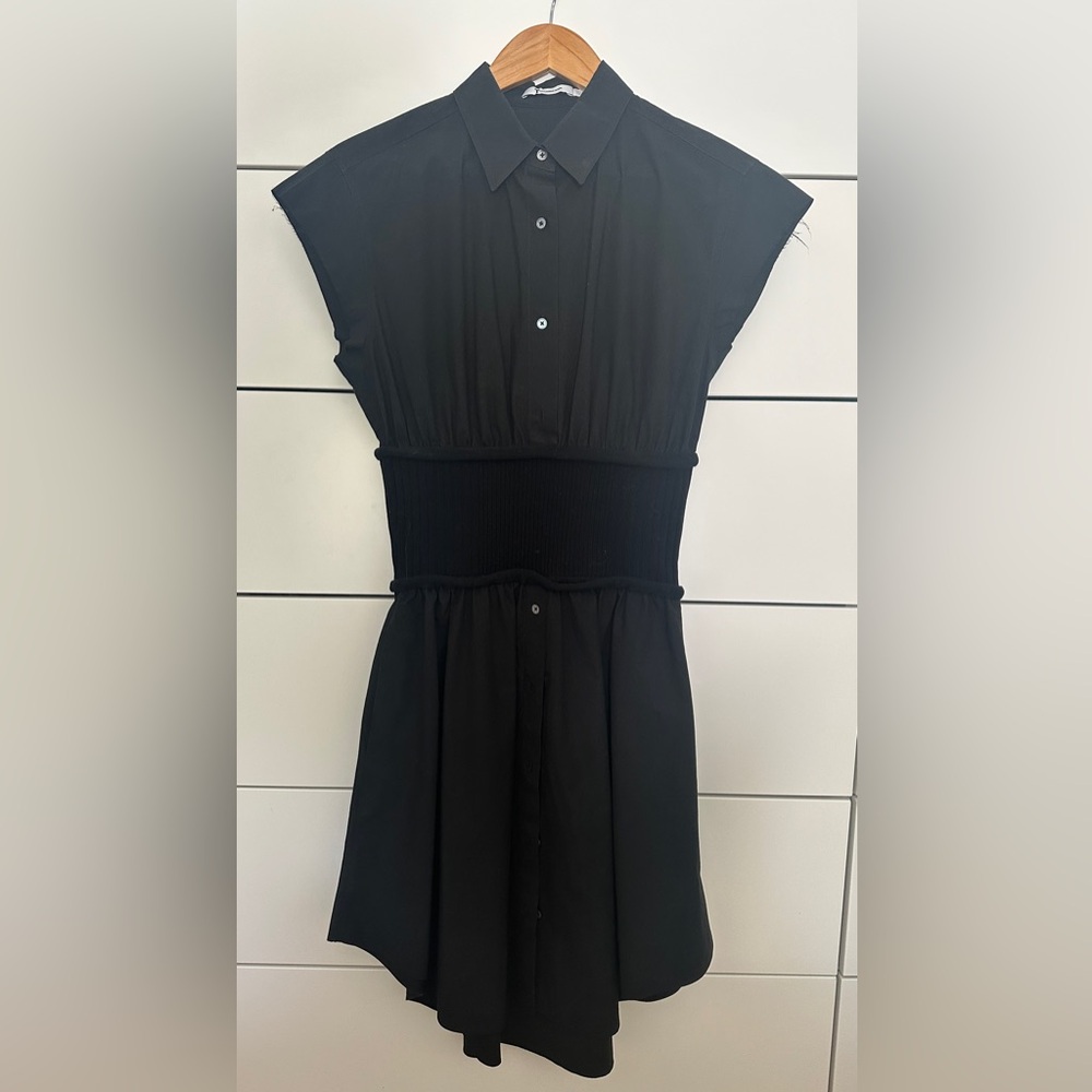 T by Alexander Wang Cotton Poplin Dress with Knitted Waistband
